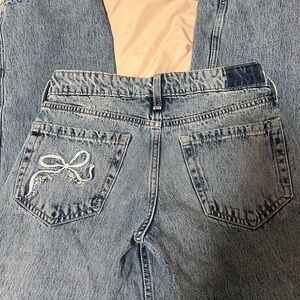 Hollister Light Blue Straight Leg Jeans with Bow Embroidery